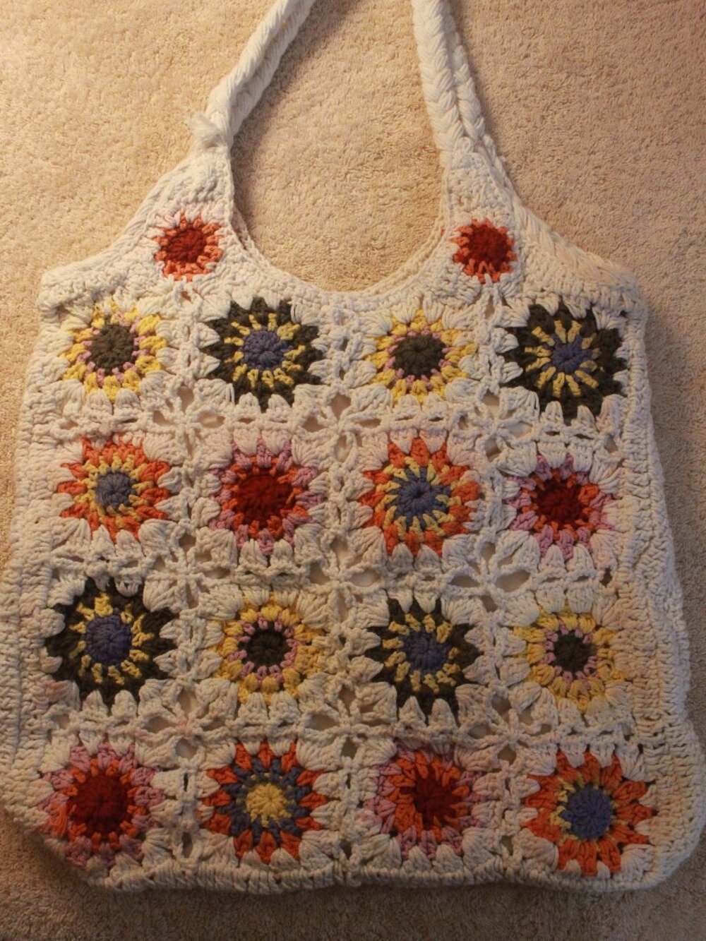 Beige Textured Crochet Shoulder Bag